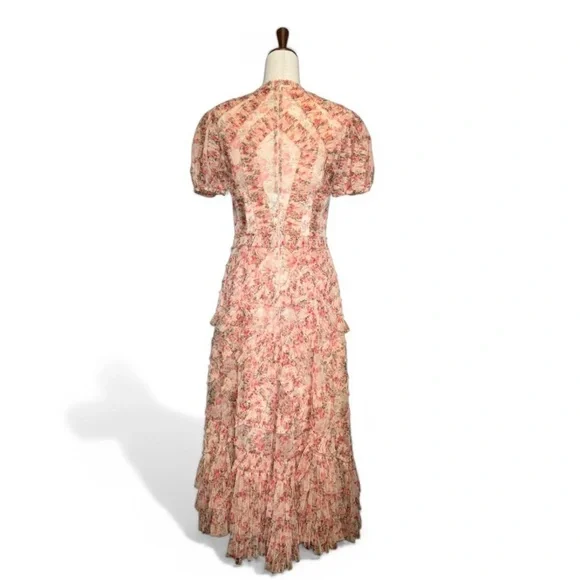 ❌SOLD❌Mac Duggal High Neck Floral Mesh Ruffle Maxi Dress – Pink/Cream – Size 8 - Picture 7 of 17